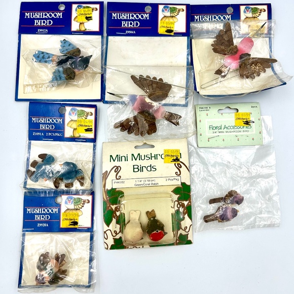 NOS 7 Pks Vintage Mushroom Birds Floral Craft Variety Species Sizes 10 birds - Picture 1 of 8